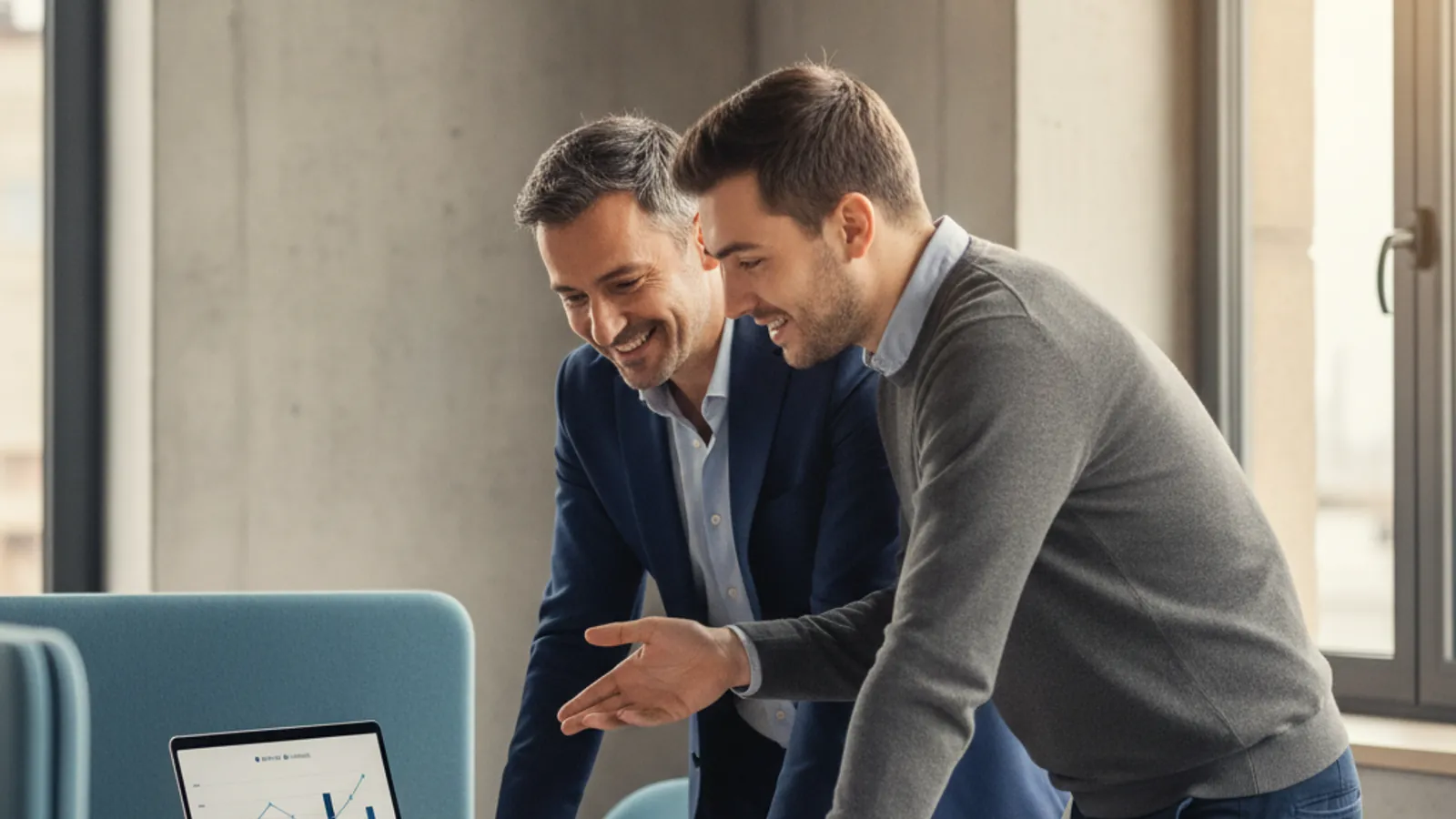 Consulente finanziario e collaboratore al lavoro in uno studio moderno